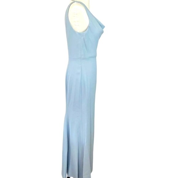 After 6 Draped Cowl Neck Mist Pale Blue Trumpet Gown Wedding Side Slit Sz 12 NWT - Picture 7 of 14